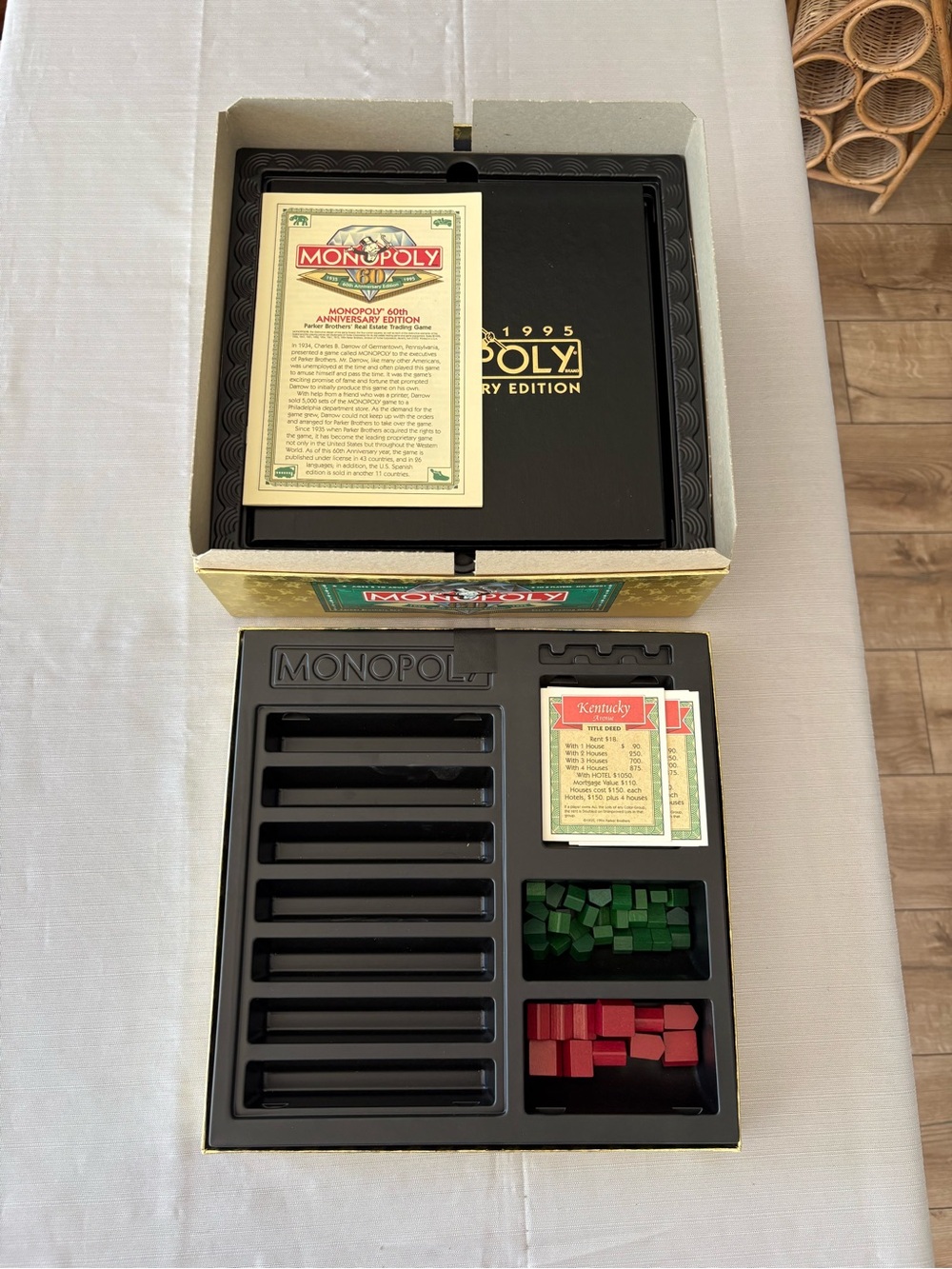 1995 Anniversary Monopoly Edition Board Game - Black with Red & Green Pieces